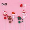 2Pcs Christmas Silicone Straw Cap 10mm Reusable Dust-Proof Straw Topper for Cup Party Decor Santa Claus Snowman Elk Christmas Tree Bells Straw Tips