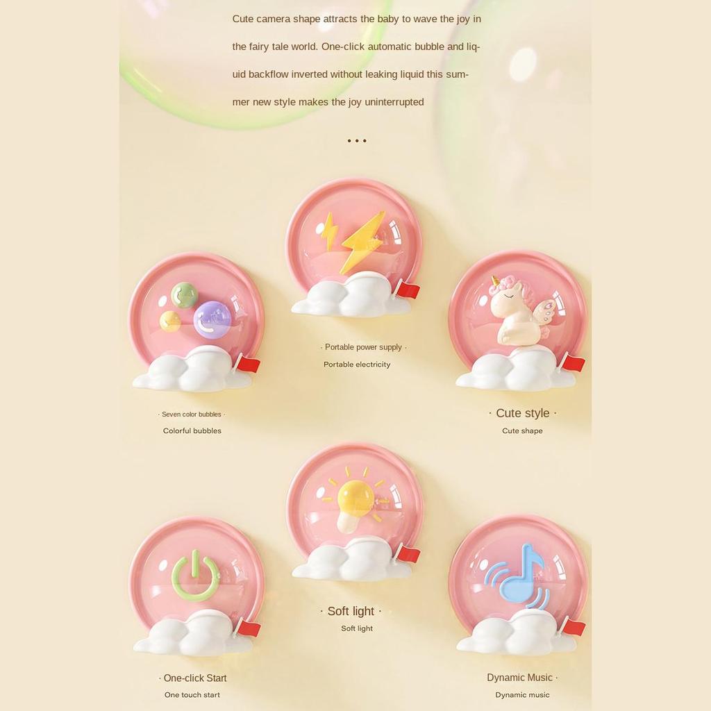 Barn ins Söt tecknad Unicorn Bubble Machine Automatisk Bubble Blåser Astronaut Musik Ljus Bubble Machine Leksak för barn Present