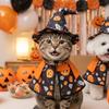 Pumpkin Theme Printed Pet Wizard Cap Cloak Adjustable Fit Comfortable Cat Cosplay Cloak Stand-collar Soft Breathable