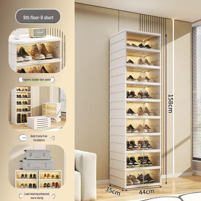 Double-Row Multi-Layer Foldable Shoe Cabinet with Dustproof AJ Storage Display Rack