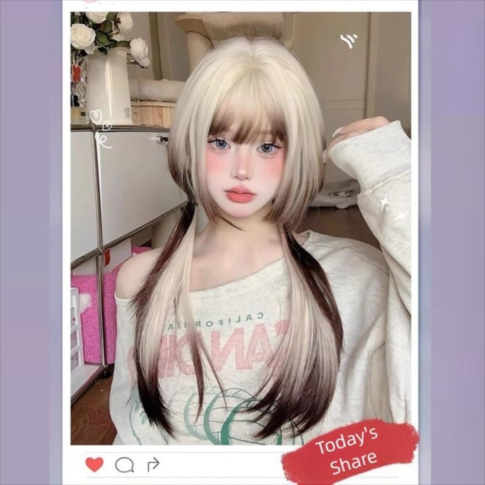 Cosplay Blonde Ombre Brown Wig Harajuku Jellyfish Head Hime Cut Wig Role-playing