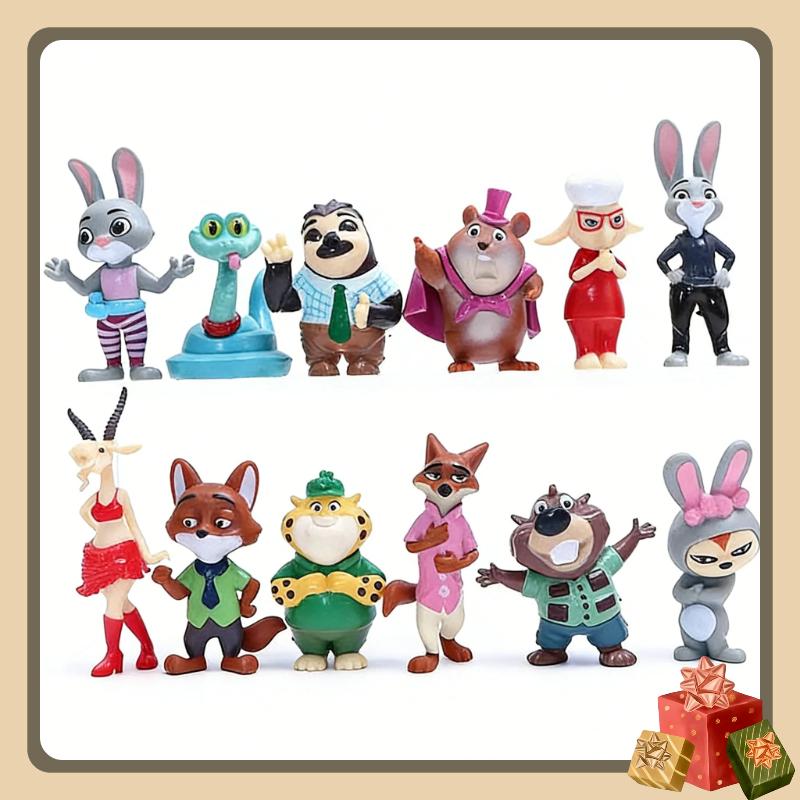 New 12Pcs/Set  Zootopia Cartoon Anime Figure Zootropolis Utopia Action Figure Toys Kids Room Ornaments Cake Topper