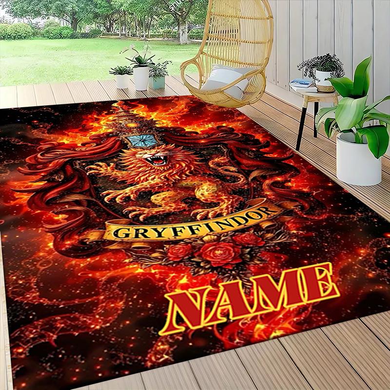 Custom Name Gryffindor Pride Fire Carpet Rug Customizable Soft Washable Anti-Slip Home Living Room Sofa Mats Personalized Rug. 090985