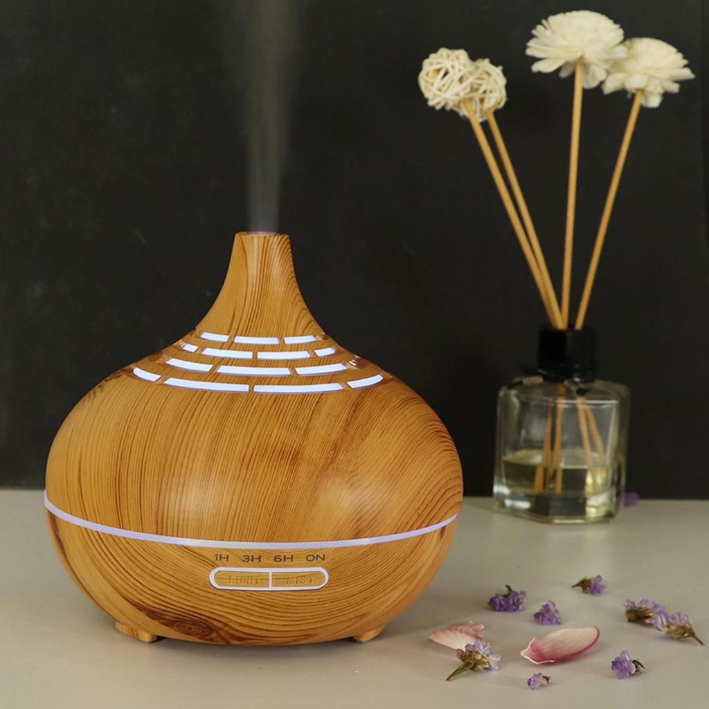 400ml Wood Grain Ultrasonic Aroma Diffuser with Remote Control - Essential Oil Humidifier for Home and Room Air Conditioning