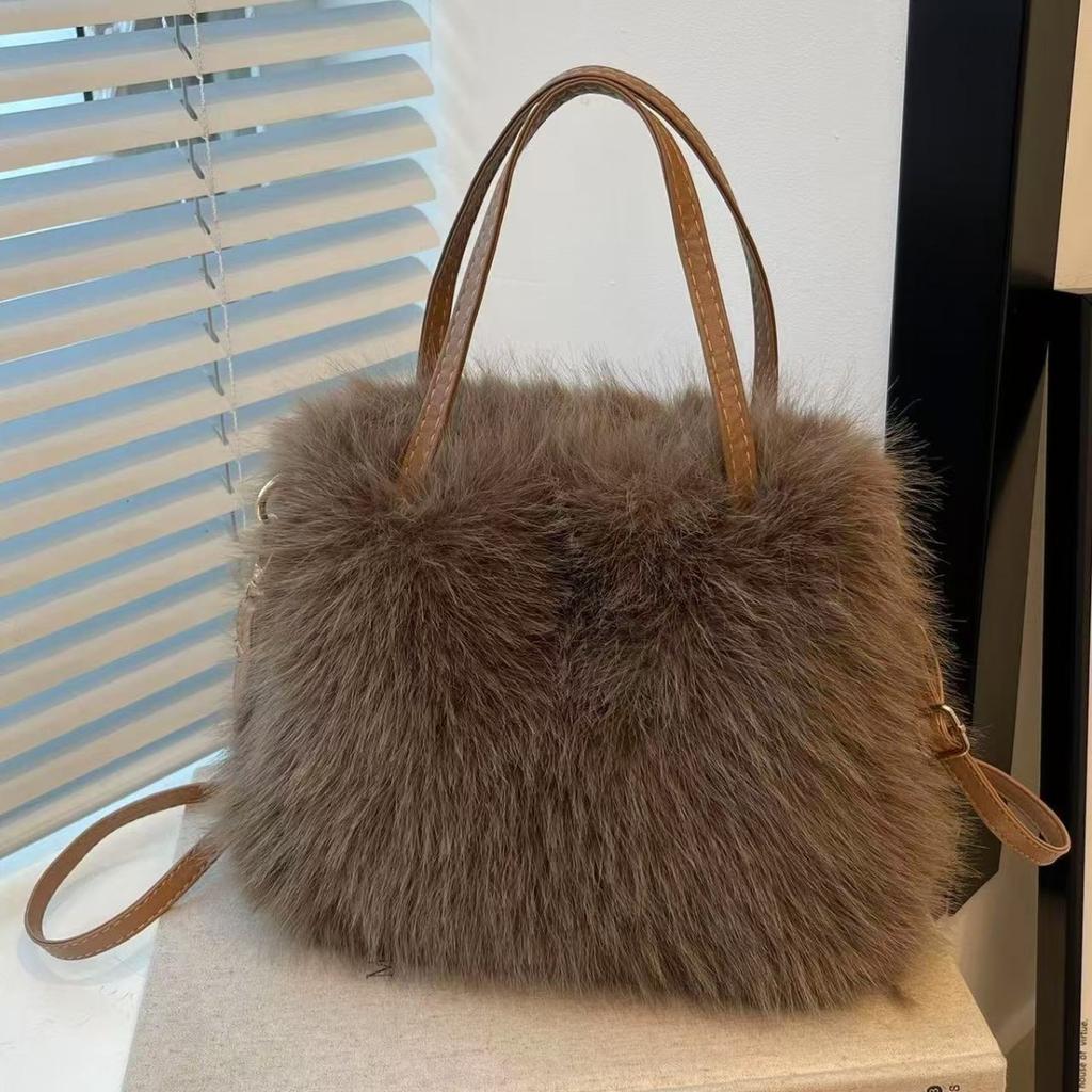 Autumn and Winter Bags, Fashionable Plush Bags, Women's Hand-held Buckets, Single Shoulder Crossbody Bags, Plush Bags