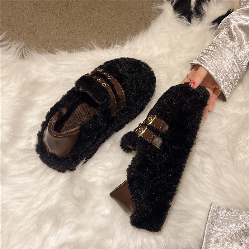 Winterschuhe für Damen, Plüsch- und warme Baumwollschuhe, flauschige Winterschuhe aus Wolle, Plateauschuhe für Damen, Schneestiefel, Winter-Baumwollpantoffeln