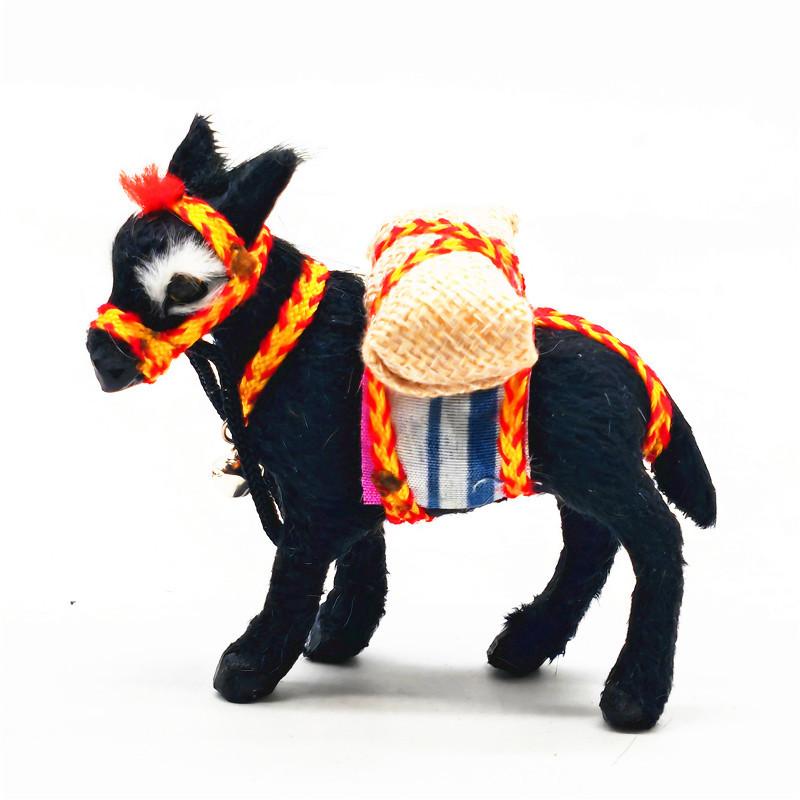 

Charming Black Donkey Figurine With Colorful Striped Harness & Jingle Bell Home Or Office Desk Decor Indoor Statue Living Room