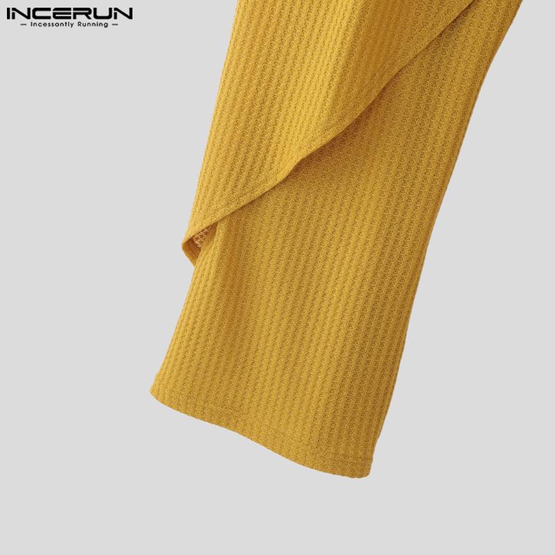 INCERUN Men High Elastic Waist Irregular Layers Casual Long Pants Trousers