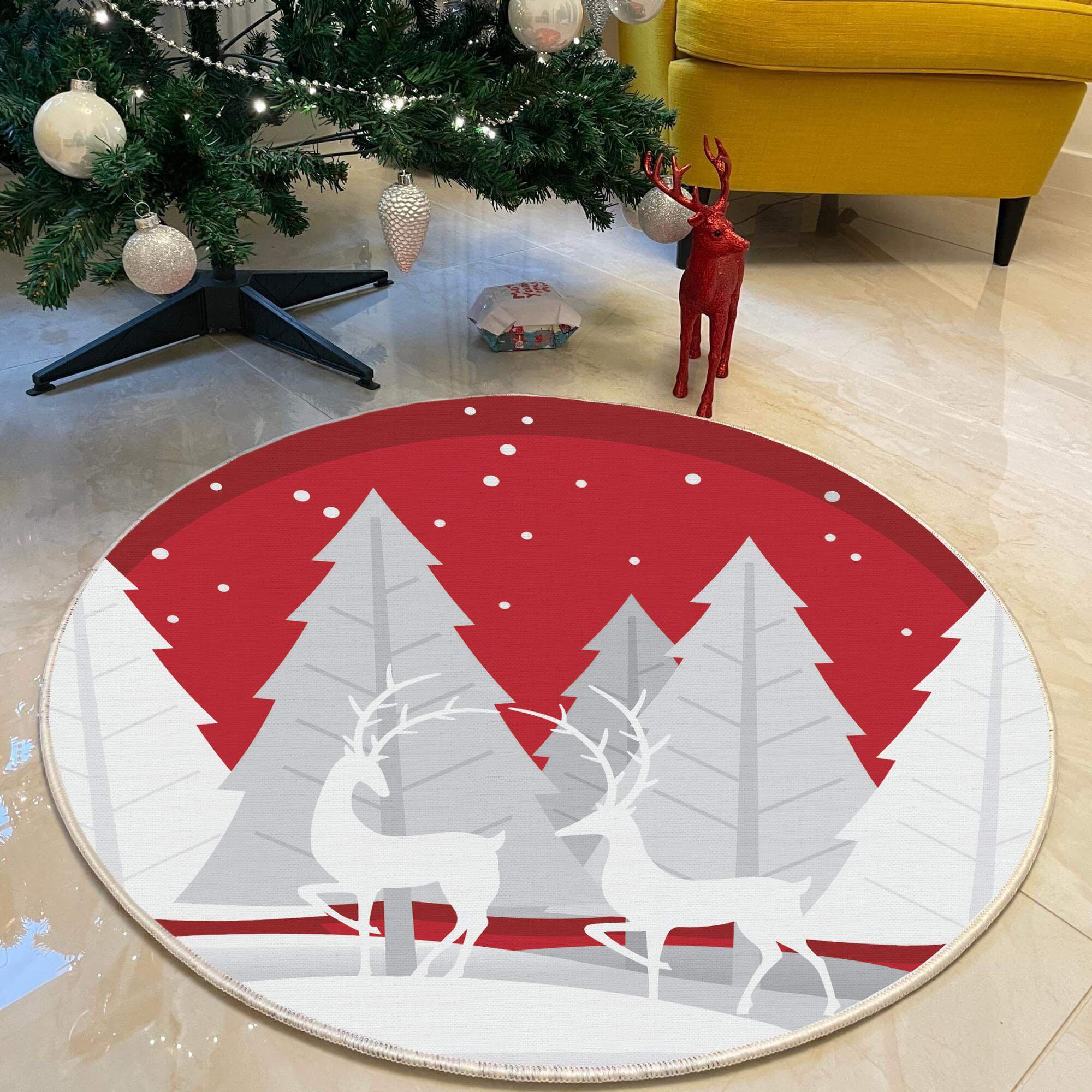 

Рождественская концепция Декоративный тонкий машинный тканый хлопок Нескользящая основа Моющийся ковер для комнаты 50X50 cm