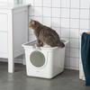Cat Litter Box, 2-Way Cat Litter Box, incl. Litter Scoop, White + Grey