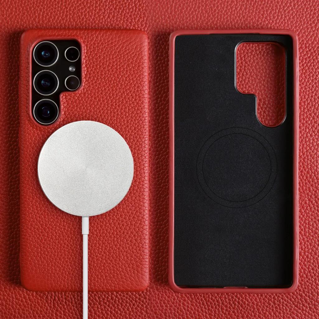 Luxury Cowhide Magnetic Suction Leather Case For Samsung Galaxy S25 Ultra S24 Plus S23 FE S22 S21+ Full Edge Protection Cover