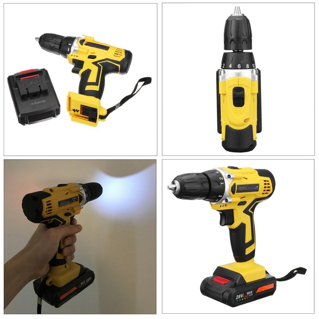 0-1500r/min 0-380r/min Electric Cordless Drill Screwdriver Double Speed Adjustment LED 1/2Pcs LI-ION 35Nm Rechargeable Battery 18-speed Torque