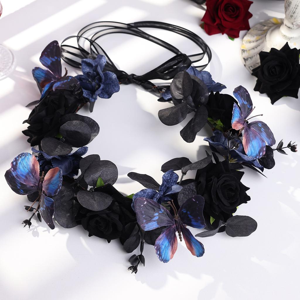 Butterfly Hair Bands Festive Flower Garland Ornament Skull Top Hair Accessories Intricate Artificial Flower Headwear For