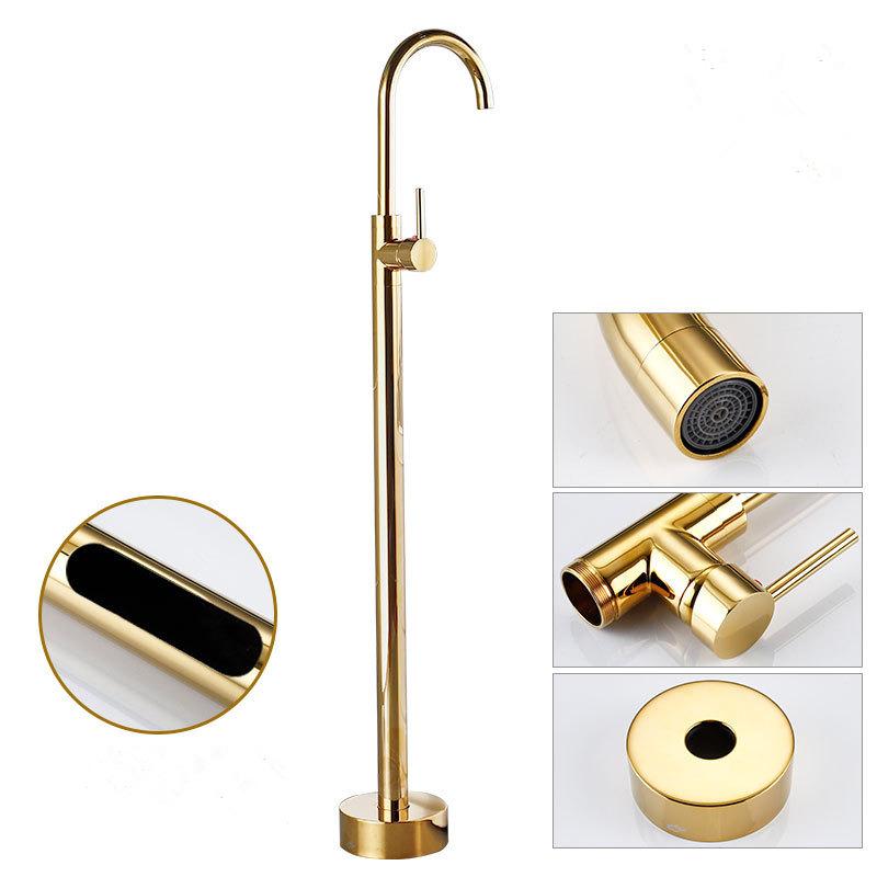 Tuqiu Gold Bathroom Bathtub Faucet + Handheld Shower Free Standing Luxury Waterfall BathTub Mixer Taps Floor Mounted