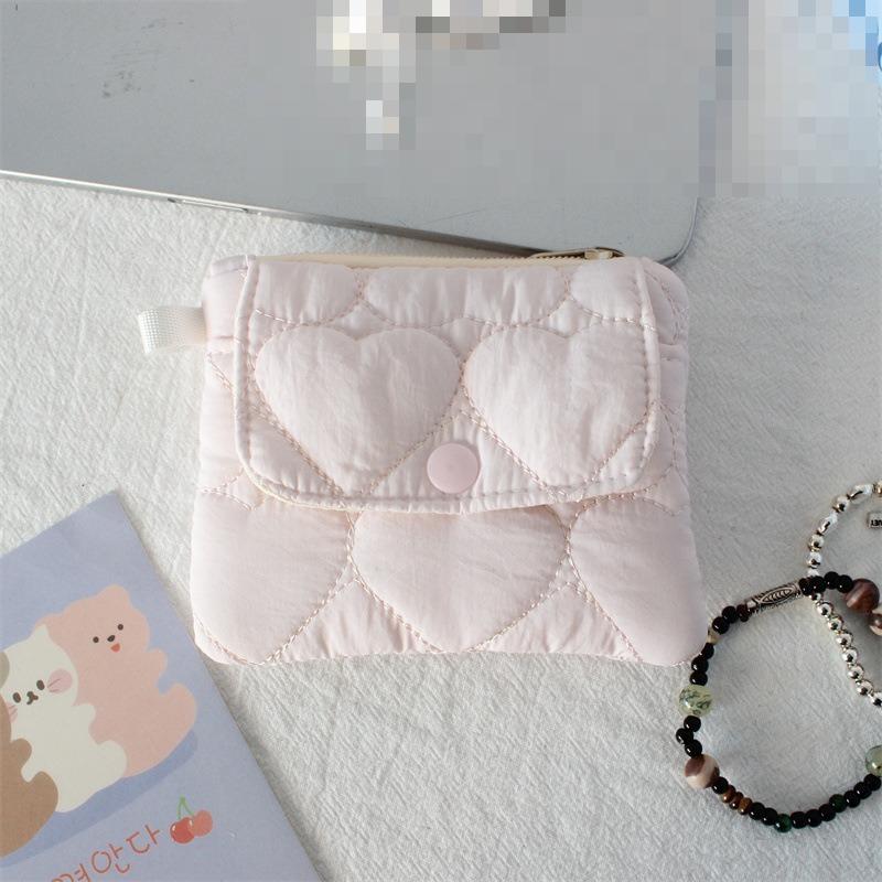 Cute Style Quilted Card Case  ID Case  Multi-function Flip Snap Storage Bag  Portable Coin Purse  Bluetooth Headset Bag