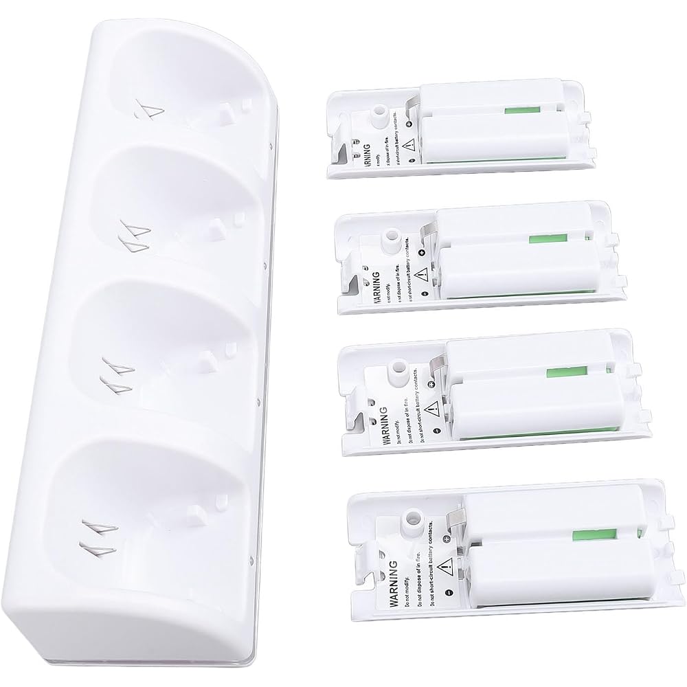 4 In 1 Charging Station for Wii Remote, Charger Dock with 4 2800mAh Rechargeable Battery Packs an...