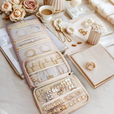 Novo Armazenamento de Joias para Viagem *, Bolsa de Joias Dobrável, Adequada para Viagem Anéis, Colares, Brincos e Pulseiras.