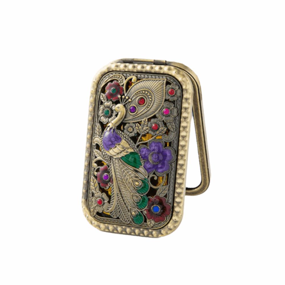 Vintage Compact Pocket Mirror Retro Cosmetic Folding Mirror Portable Peacock Makeup Mirror  Women Style 6