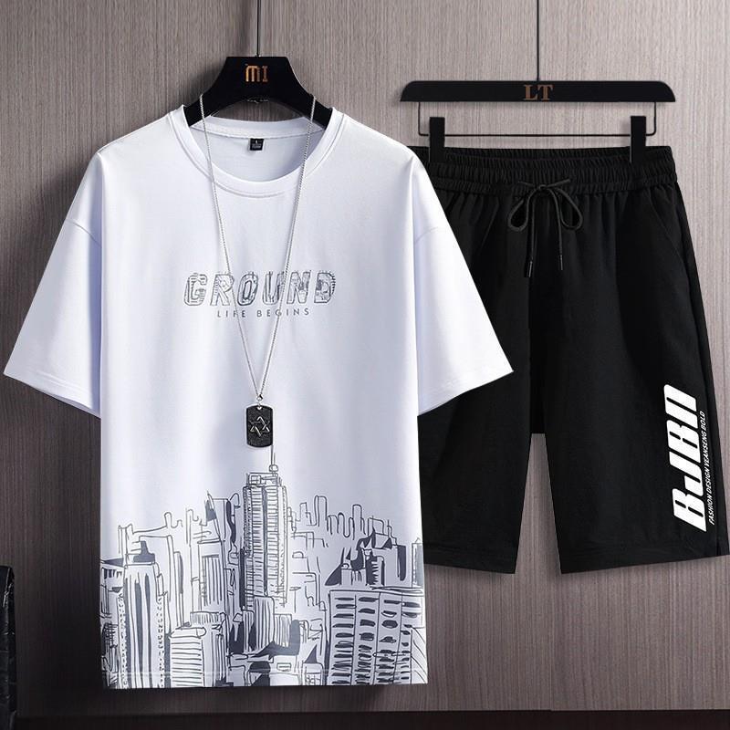 Men's Summer 2023 Trendy Sports Suit: Simple Short-Sleeved T-Shirt & Casual Shorts Set