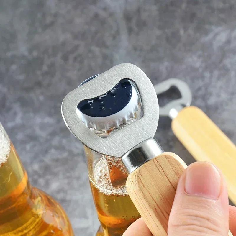 Alcoholic & Non-alcoholic Beverage Opener - Popular Beer Bottle Opener, Thickened Stainless Steel Wooden Handle