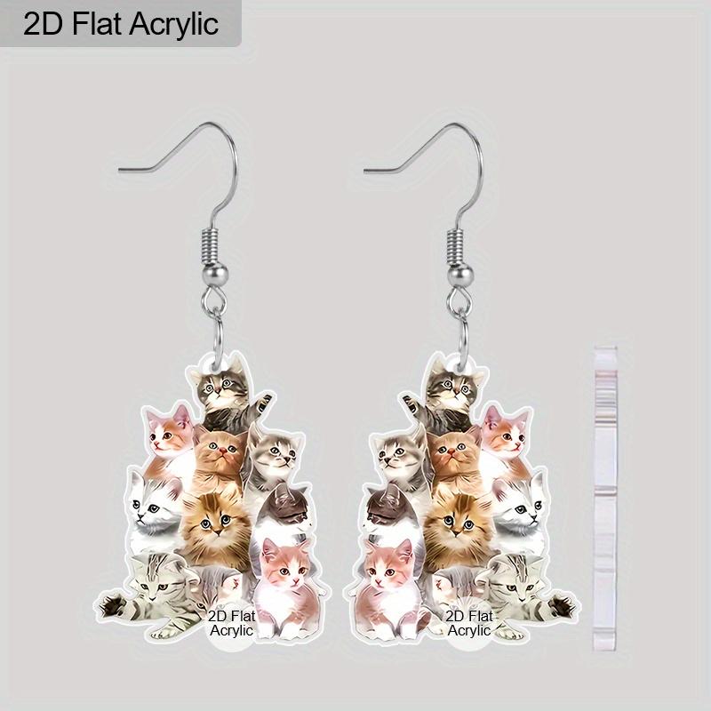 2D Flat Novelty Cat Earring Acrylic Animal Cat Dangle Drop Earring for Women Jewelry