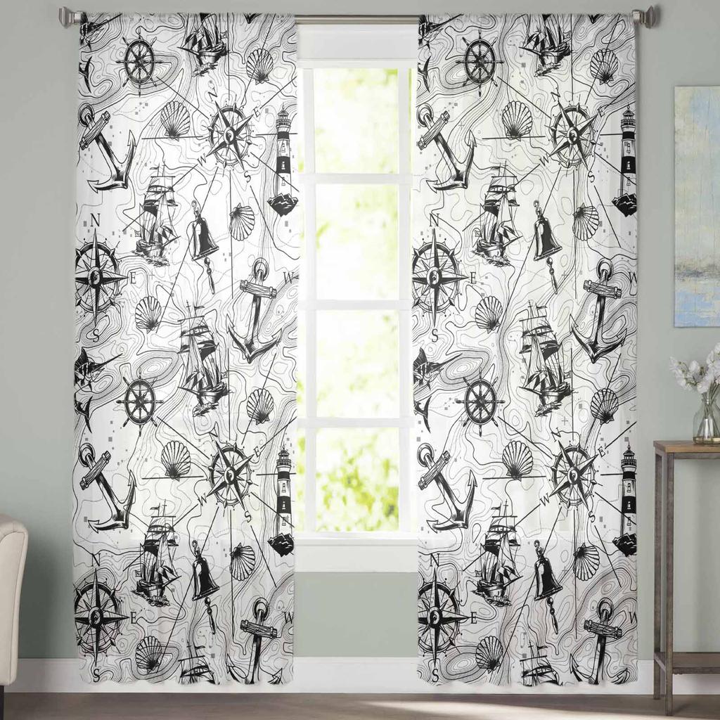 Map Navigation Ship Lines Retro Sheer Curtains Modern Gauze Curtain for Living Room Bedroom Voile Yarn Curtains