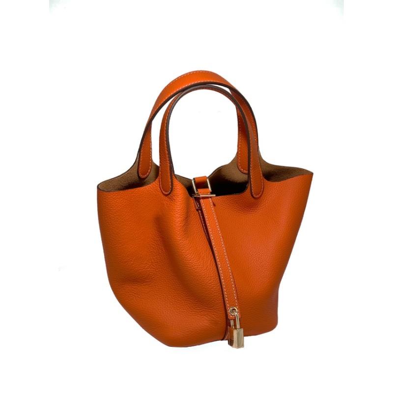 Vegetable Basket Handbag All Handmade Leather First Layer Cowhide Premium Versatile Bucket Bag Women's Bag