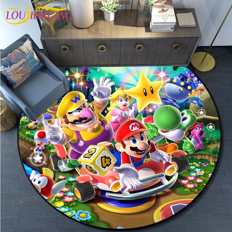 Cartoon Mario Bros Round Carpet Floor Mat Bedroom Flannel Animal Rug Anti-Slip Baby Play Mat Kids Room Decoration Mats