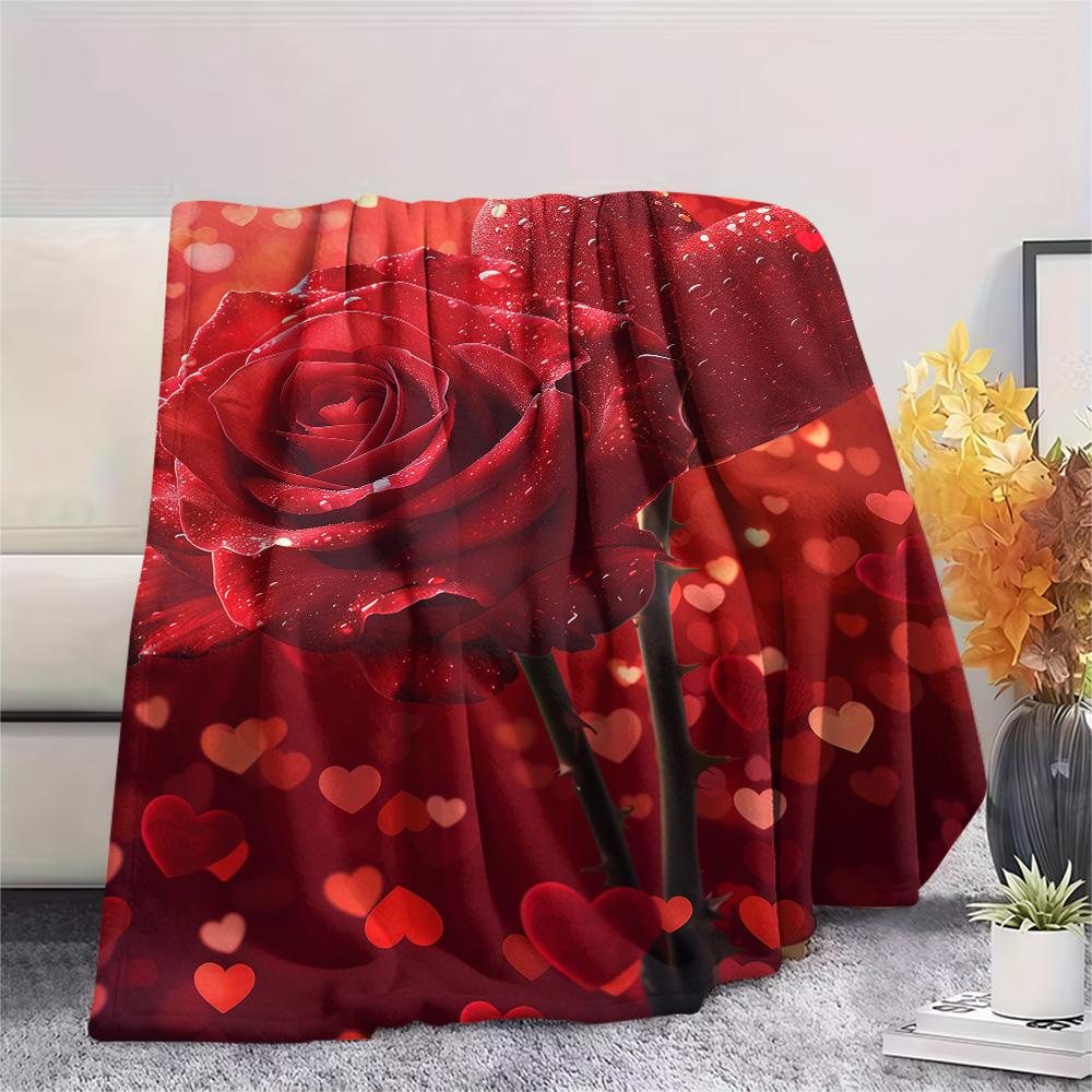 Rose Print Flannel Blanket, High quality Comfortable for All Seasons, Home Decor, Warmth and Comfort, Perfect for Christmas Gifts