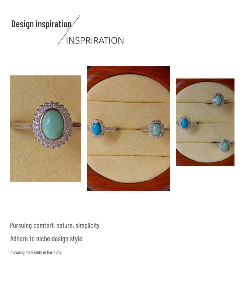 Pierścionek ze srebra S925 z naturalnym kaboszonem turkusu Hubei - Elegancki design w stylu light luxury