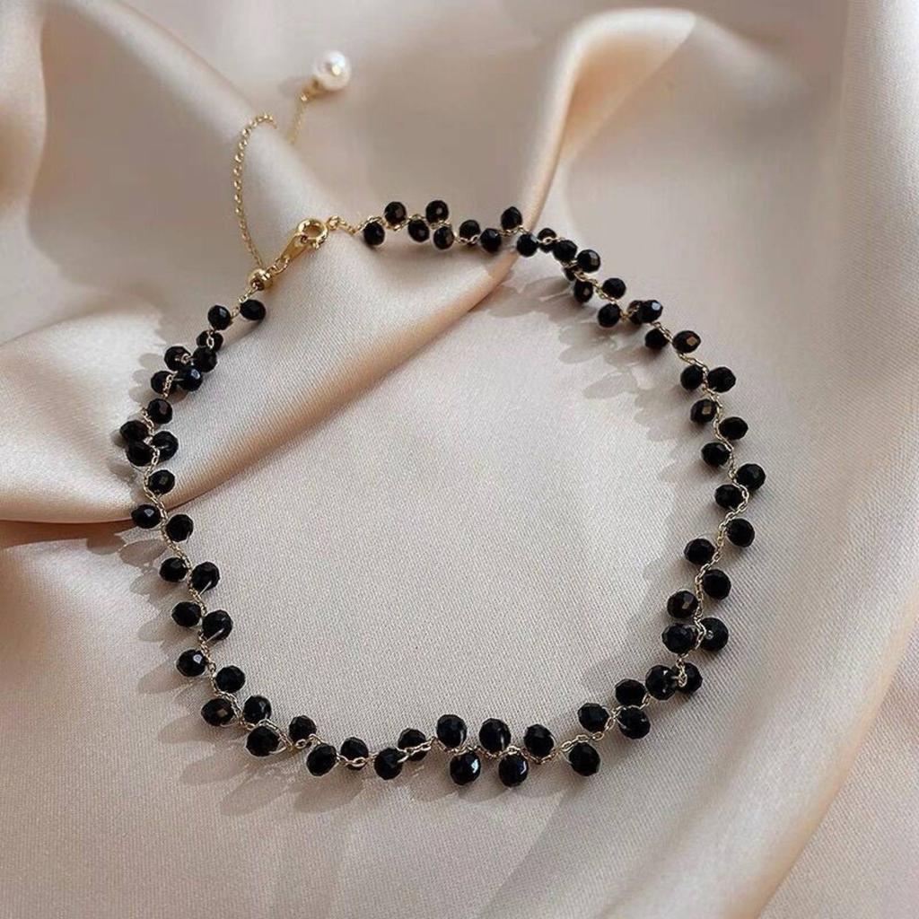 Fashion Black Crystal Necklace for Women Girls Stainless Steel Jewelry Accessories Party Gift