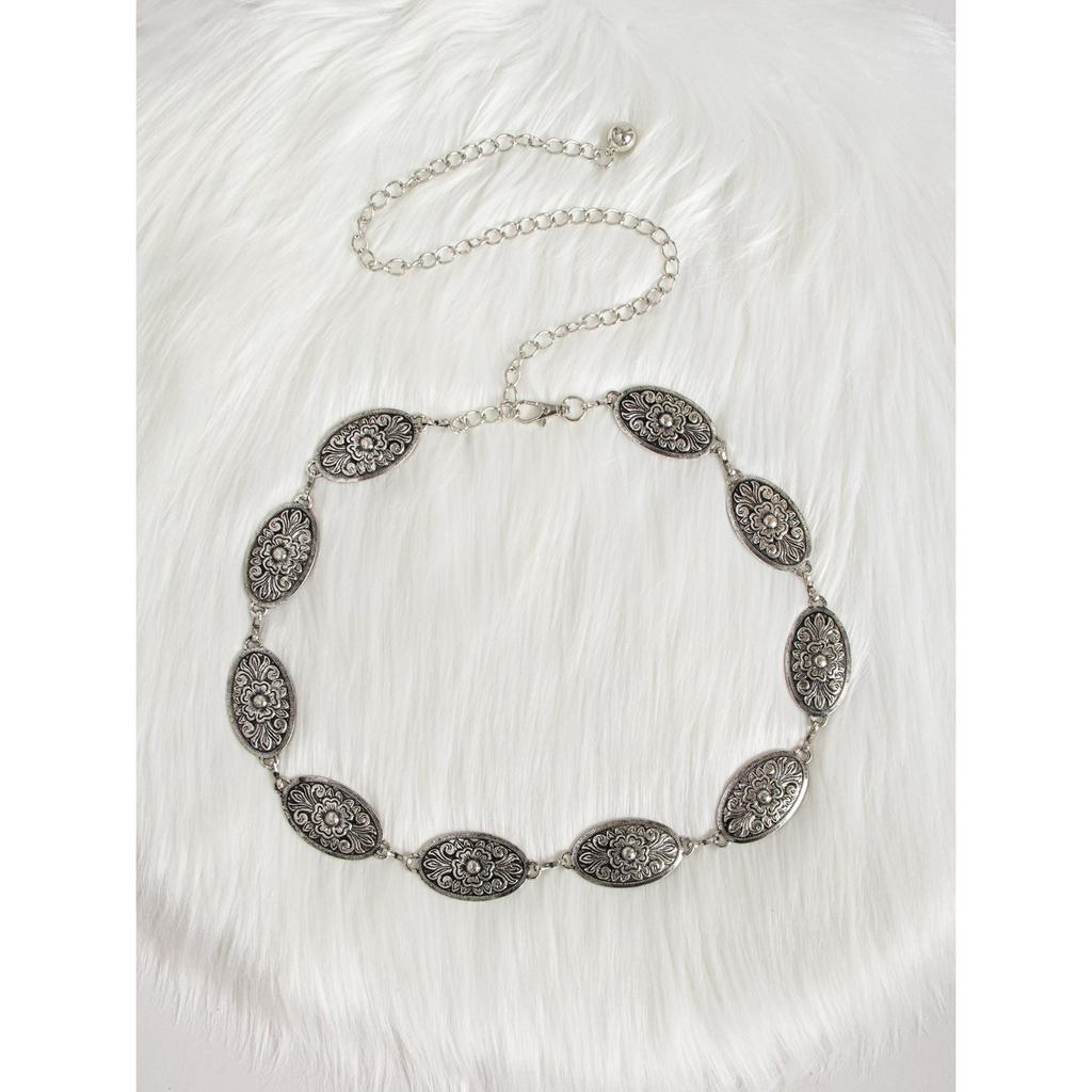 New Carved Retro Metal Women's Waist Chain Ancient Silver Bronze Western Style Embossed Alloy