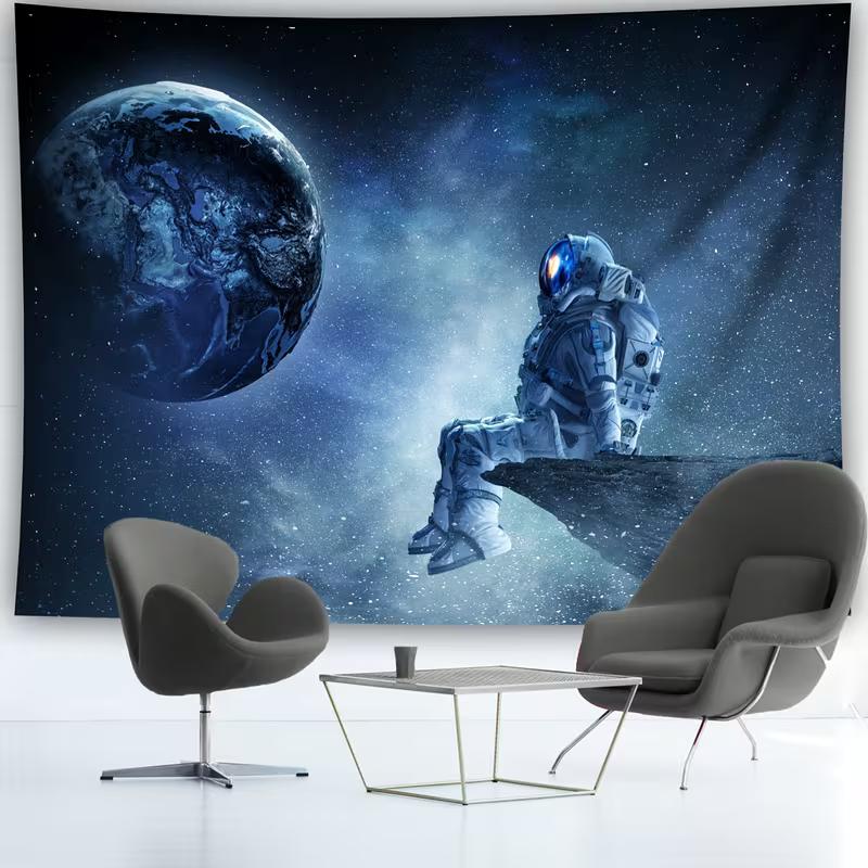 2D Deep Space Astronaut Tapestry Starry Sky Planet Wall Hanging