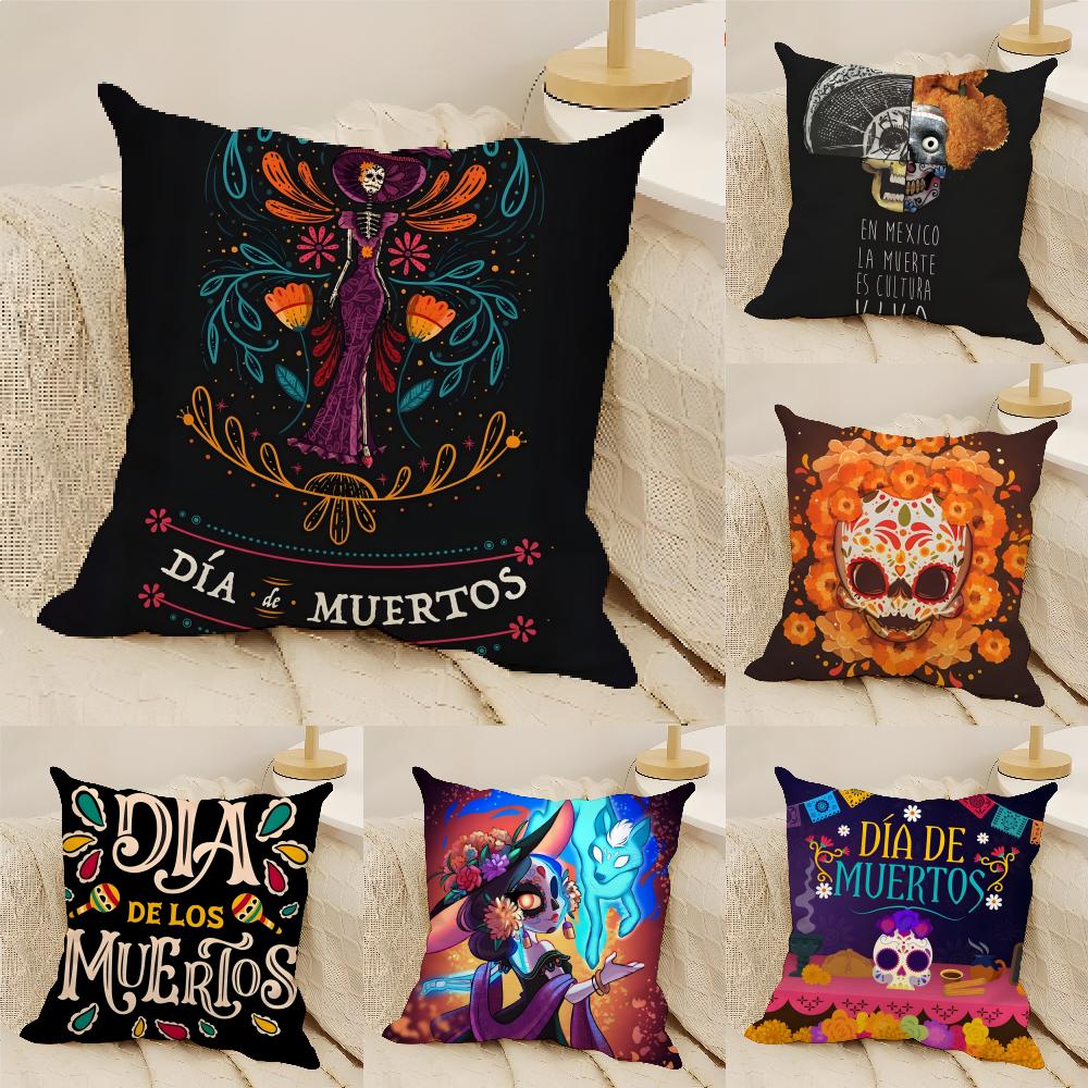 Festival D-Dia De Muertos 4 Pillow Case Linen Cushion Covers For Decorative Sofa Home Pillows Case Car Chair Pillows Cases