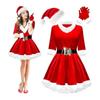 Mrs. Claus Costume Set Women's Velvet Santa Dress with Belt, Hat, Gloves - 4 Pcs