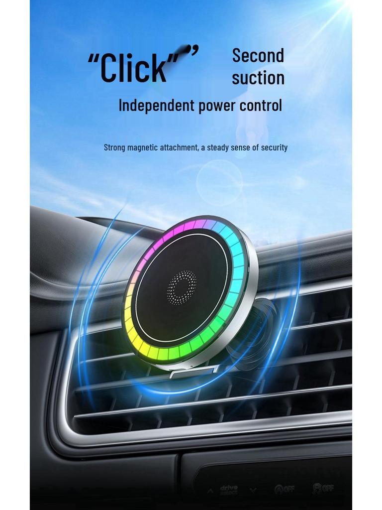 Magnetic Car Wireless Charger & Phone Holder with RGB Lights - 15W Fast Charge