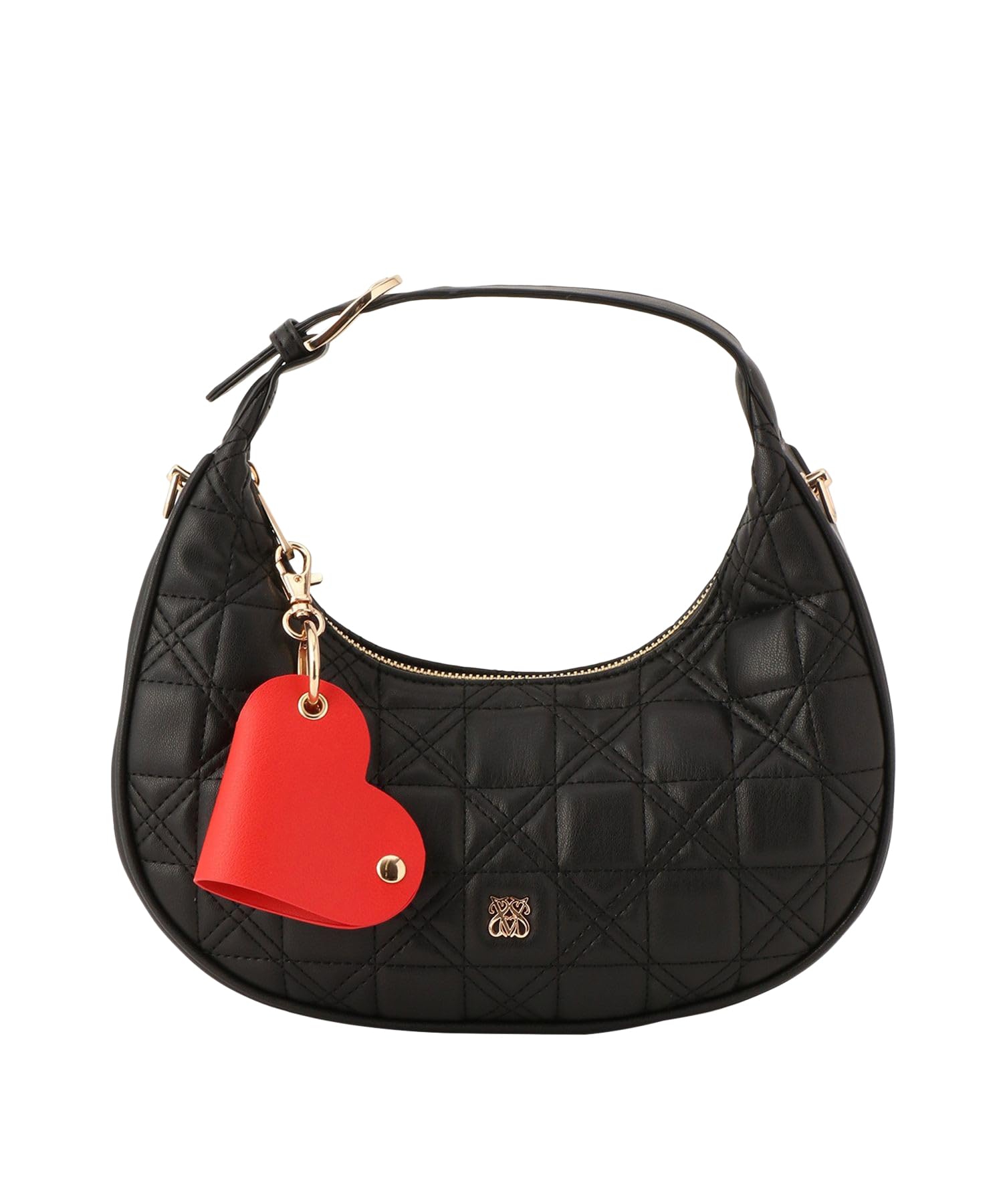 

Quilted Bag with Heart Black F [BIS] 2-Way Charm, (01)