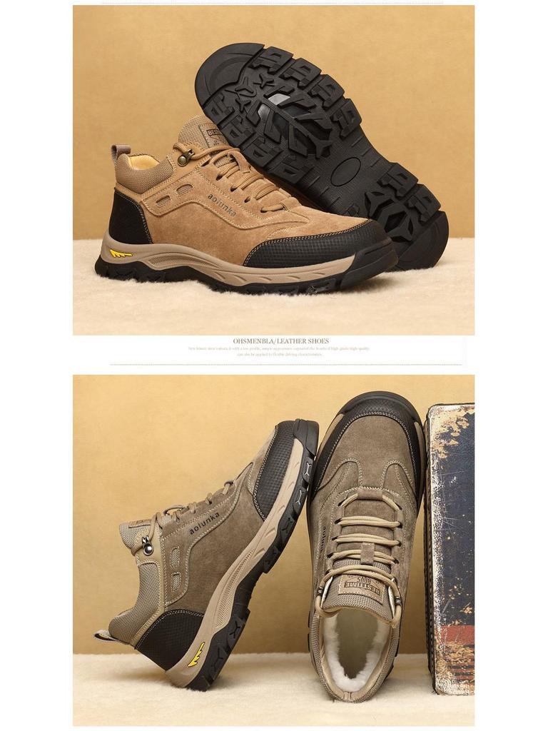 Men's 2024 Genuine Leather Velvet-Lined Snow Boots - Thick, Warm, Outdoor Workwear Shoes