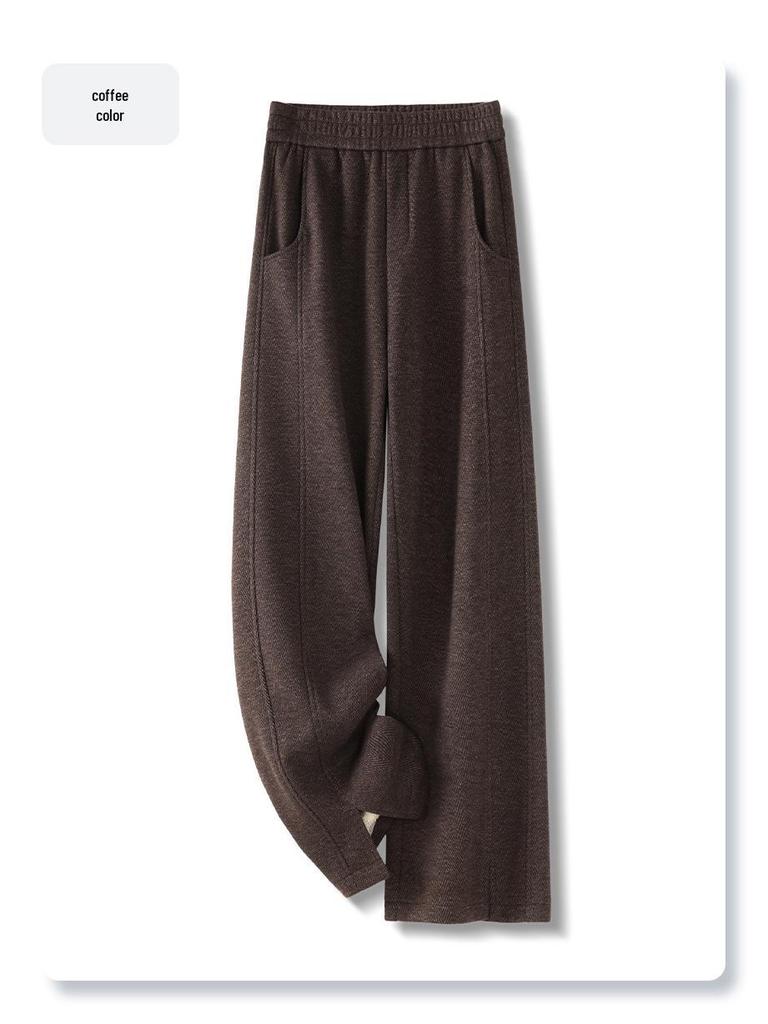 2024 Women's Khaki Wool-Blend Slit Wide-Leg Pants for Autumn/Winter