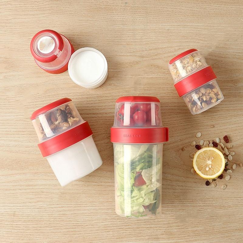 Double-layer Compartment Salad Cup Portable Crisper Cereal Yogurt Cup Fruit Food Storage Box Sealed Container Breakfast Cups