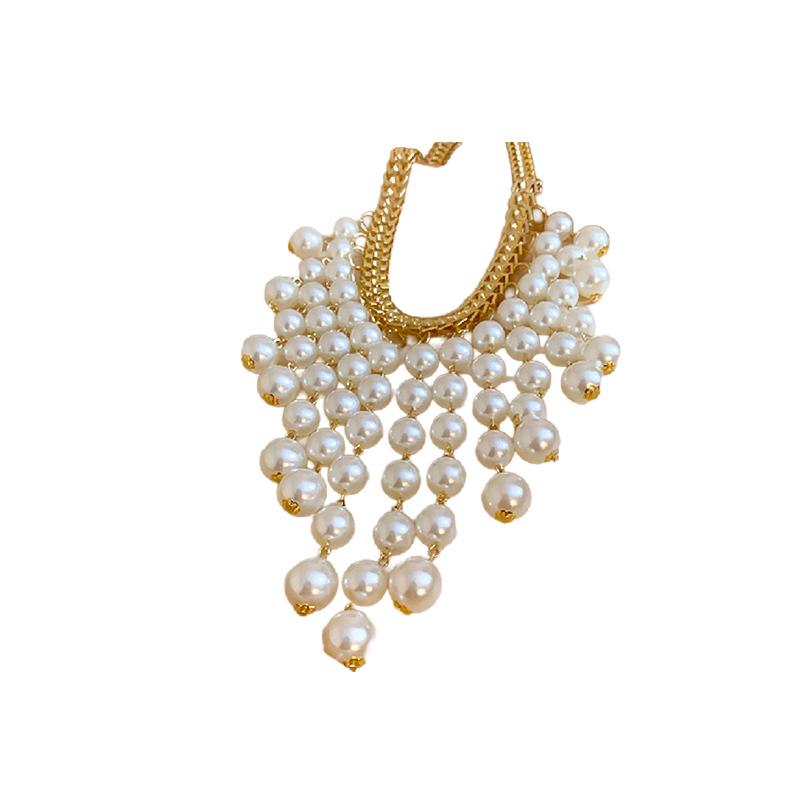Metallic Letter M Faux Pearl Tassel Layered Necklace - Elegant, High-End Design for Women