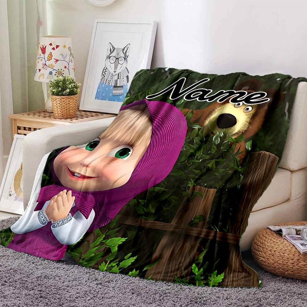 Custom Name Forest Friends Adventure flannel Blanket for Super Soft Cute Comfort Blanket for Travel Bedding Couch Sofa Blanket
