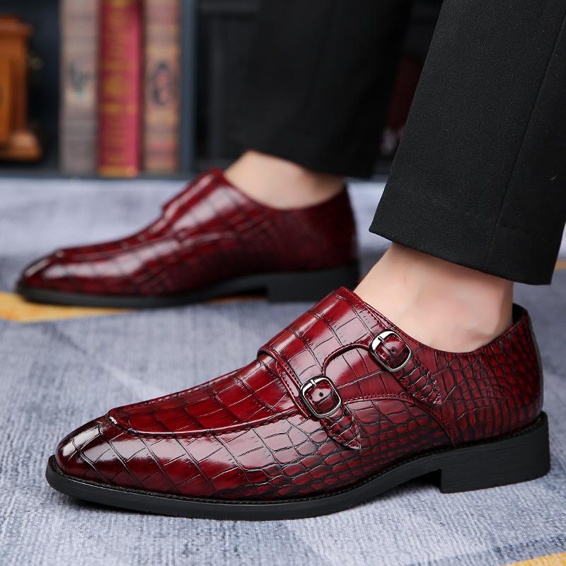 New Men's Pointed Alligator Pattern Casual Shoes Male Monk Strap Loafer Wedding Dress Homecoming  Formal Wedding Formal Footwear