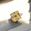Open Ring Princess Cut Yellow CZ Engagement Ring for Women Luxury Asscher Simulated Diamond Wedding Band