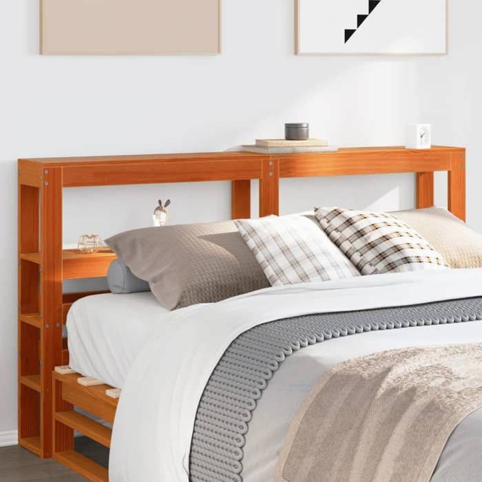 VidaXL Tête de lit avec étagères marron cire 120 cm bois massif de pin, tête de lit en bois, tête de lit avec rangement, 850892