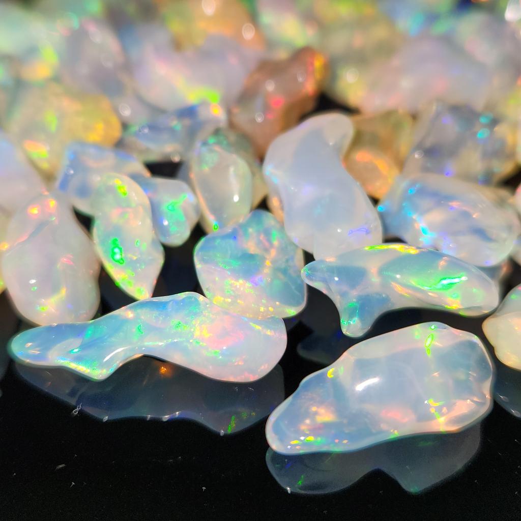 Polished White Uncut Opal Stone, Multi fire Opal, 7-15 MM Size Rough. Opal Rough Lot.