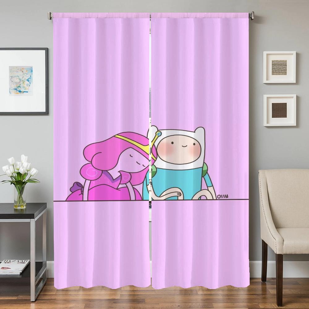 Zasłony Okienne Kuchenne do Salonu 2 Sztuki Zasłony Zaciemniające Zasłona na Drzwi A-adventure Time Przegroda Dekoracja Sypialni