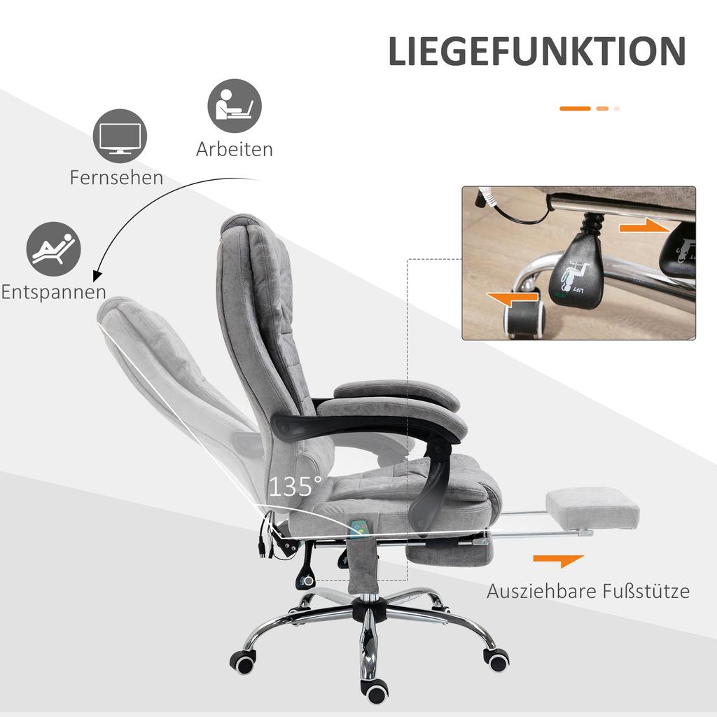 Office Chair with Massage Function, Ergonomic Desk Chair with Reclining & Heating Function, Remote Control, Grey