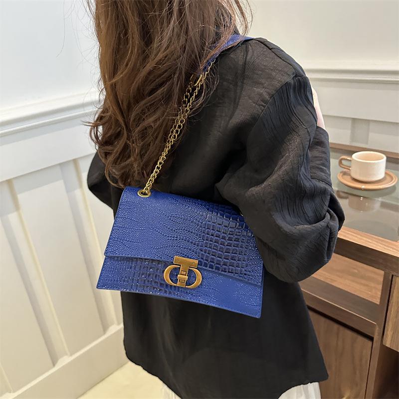 Fashionable Lock Korean Style Fashion Spring New Style Contrasting Simple Retro Crossbody Single Shoulder Handheld Small Square Women's Bag