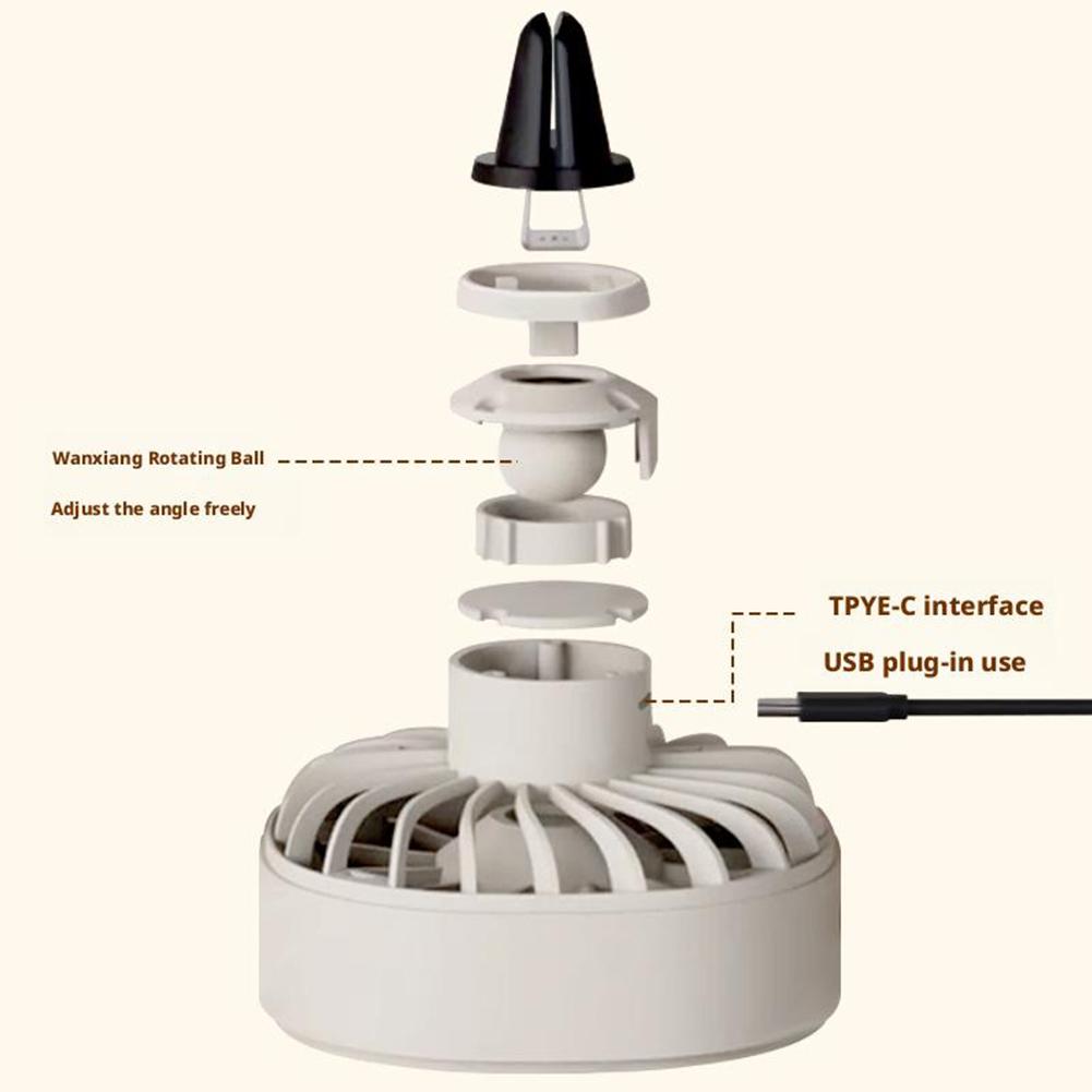 Car Mini Fan Car Cooling Fan USB Car Air Vent Clip Small Fan With Ambient Lighting 3 Speeds Adjustable Electric Powerful Fan
